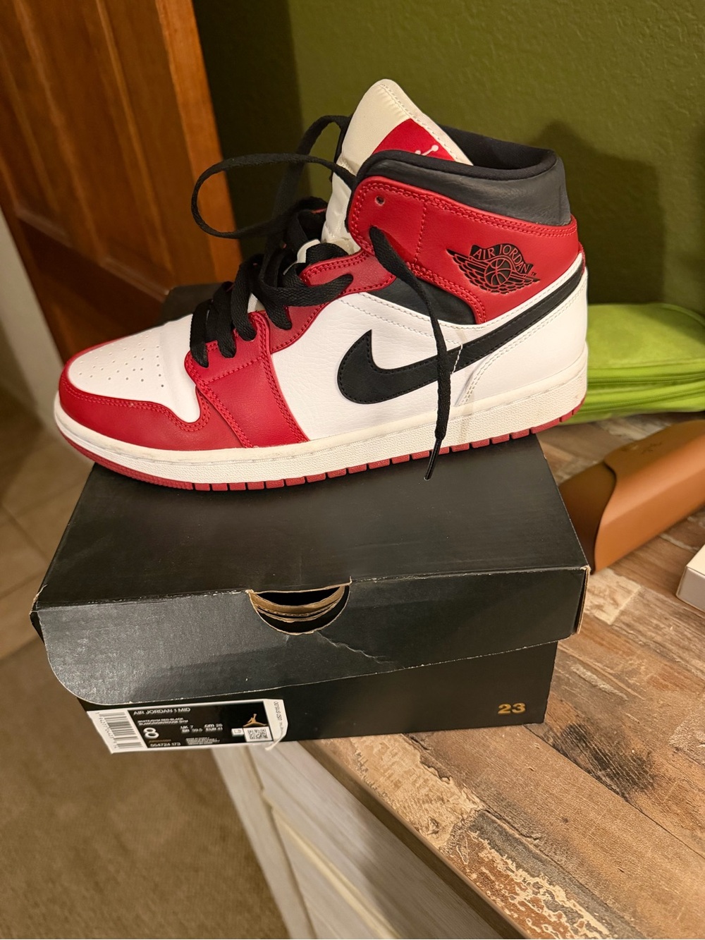 Jordan Air 1 Mid Basketball Shoes - White/Red/Black